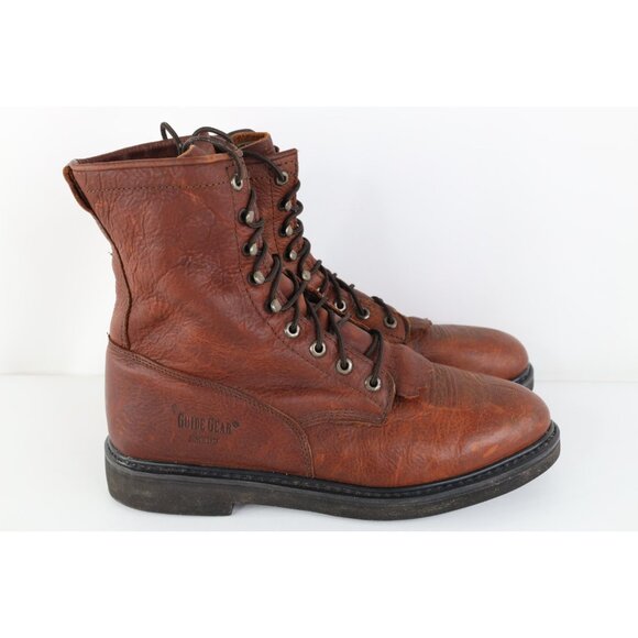 Vintage 90s Streetwear Mens 10 EE Tribal Fringed Leather Tall Logger Boots Brown main image 11